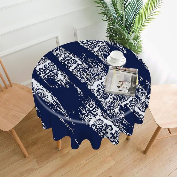 GooTPa 60 Inch Round Tablecloth, Pineapple With Hibiscus Flowers Pattern Premium Polyester Straight Edge Wrinkle Resistant Washable Table Cover for Home Dining Party Decor