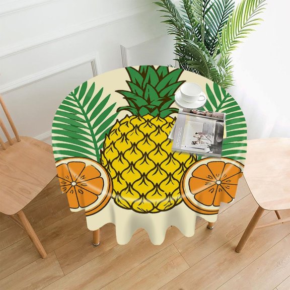GooTPa 60 Inch Round Tablecloth, Pineapple Orange Tropical Fruit Premium Polyester Straight Edge Wrinkle Resistant Washable Table Cover for Home Dining Party Decor