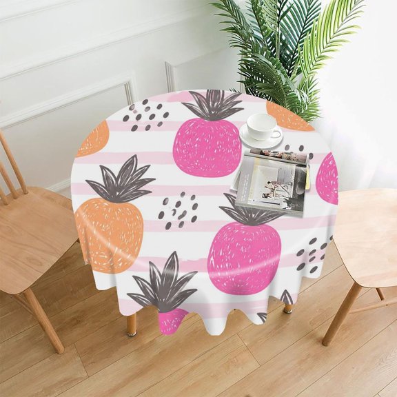GooTPa 60 Inch Round Tablecloth, Pineapple Pattern Premium Polyester Straight Edge Wrinkle Resistant Washable Table Cover for Home Dining Party Decor
