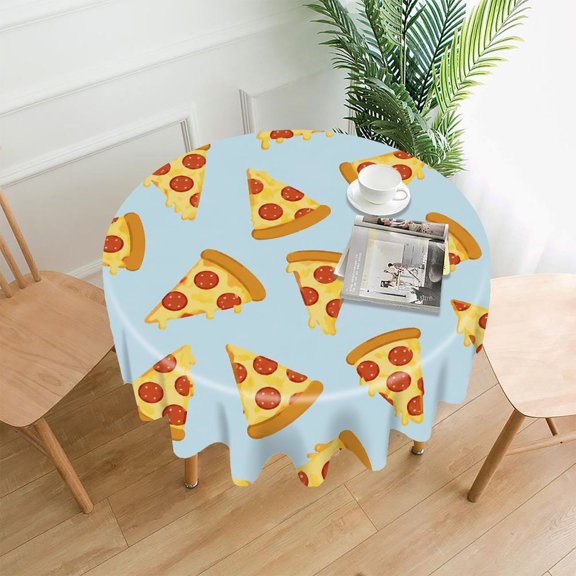 GooTPa 60 Inch Round Tablecloth, Pizza Slice Pepperoni Premium Polyester Straight Edge Wrinkle Resistant Washable Table Cover for Home Dining Party Decor