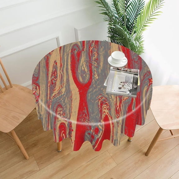 GooTPa 60 Inch Round Tablecloth, Red And Gray Abstract Marble Premium Polyester Straight Edge Wrinkle Resistant Washable Table Cover for Home Dining Party Decor