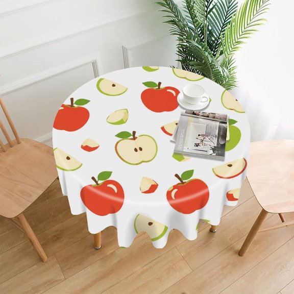 GooTPa 60 Inch Round Tablecloth, Red Green Apple Slice Premium Polyester Straight Edge Wrinkle Resistant Washable Table Cover for Home Dining Party Decor