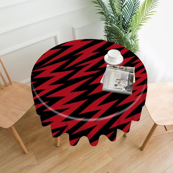 GooTPa 60 Inch Round Tablecloth, Red Zebra Chevron Stripes Premium Polyester Straight Edge Wrinkle Resistant Washable Table Cover for Home Dining Party Decor