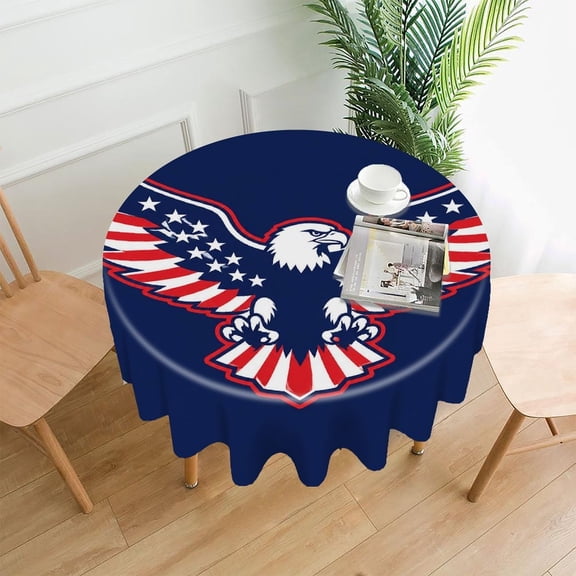 GooTPa 60 Inch Round Tablecloth,Spread Eagle With Flag Wings On Navy Premium Polyester Straight Edge Wrinkle Resistant Washable Table Cover for Home Dining Party Decor