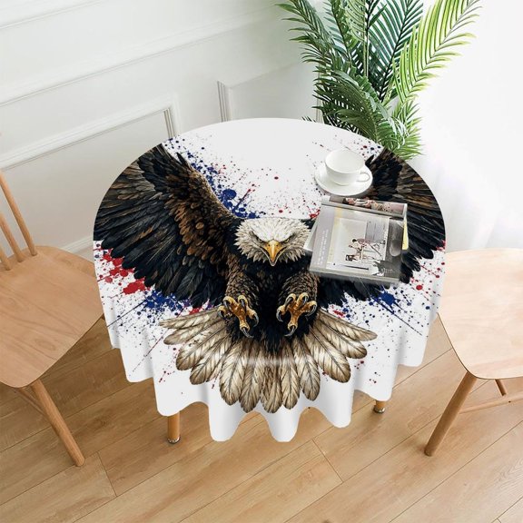 GooTPa 60 Inch Round Tablecloth,Spread Wing Eagle With Patriotic Splatter Premium Polyester Straight Edge Wrinkle Resistant Washable Table Cover for Home Dining Party Decor