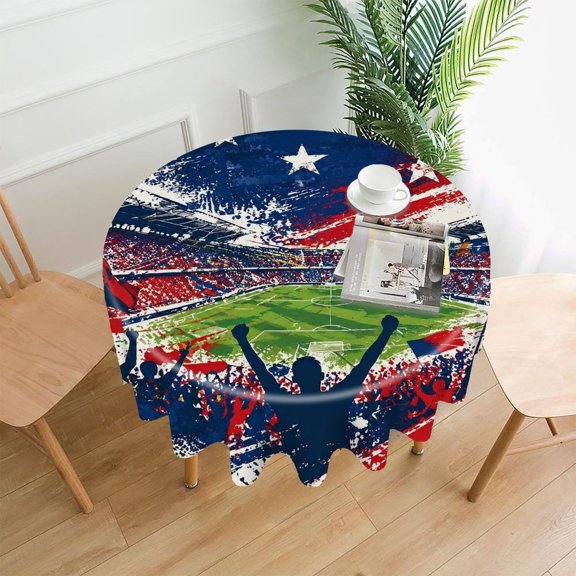 GooTPa 60 Inch Round Tablecloth,Stadium Crowd With American Flag Overlay Premium Polyester Straight Edge Wrinkle Resistant Washable Table Cover for Home Dining Party Decor