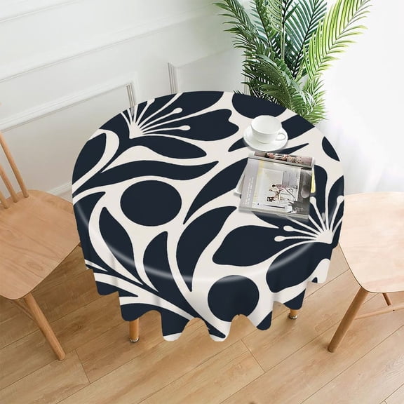 GooTPa 60 Inch Round Tablecloth,Stylized Hibiscus Pattern Premium Polyester Straight Edge Wrinkle Resistant Washable Table Cover for Home Dining Party Decor