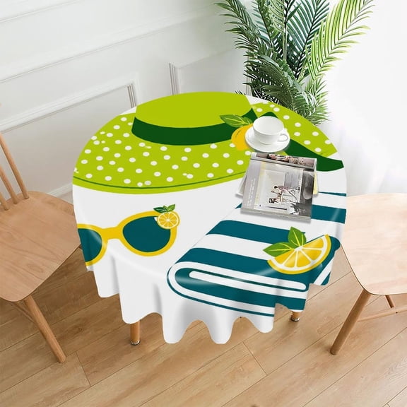 GooTPa 60 Inch Round Tablecloth,Summer Lemon Accessories Premium Polyester Straight Edge Wrinkle Resistant Washable Table Cover for Home Dining Party Decor