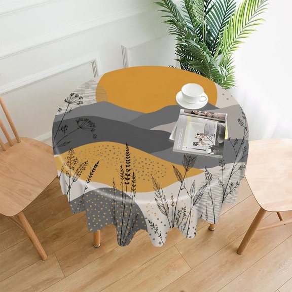 GooTPa 60 Inch Round Tablecloth, Sunset Hills Landscape Premium Polyester Straight Edge Wrinkle Resistant Washable Table Cover for Home Dining Party Decor
