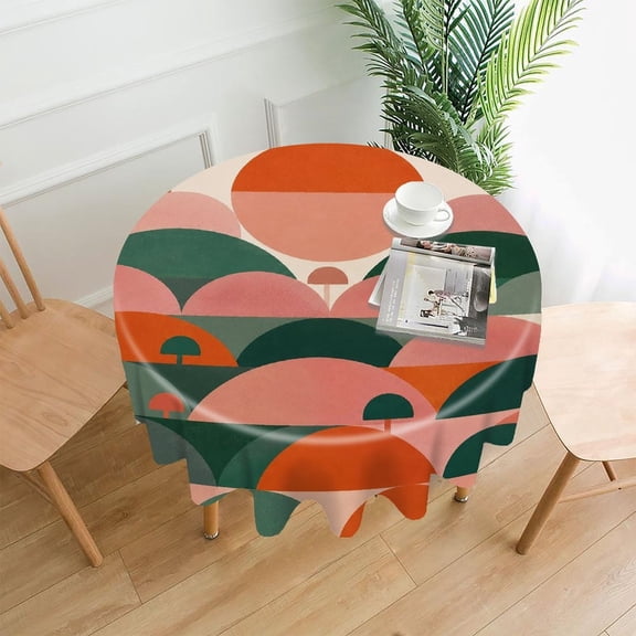 GooTPa 60 Inch Round Tablecloth,Sunset Hills With Trees Premium Polyester Straight Edge Wrinkle Resistant Washable Table Cover for Home Dining Party Decor