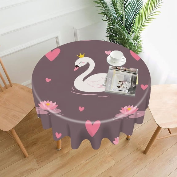 GooTPa 60 Inch Round Tablecloth,Swan Princess Pattern Premium Polyester Straight Edge Wrinkle Resistant Washable Table Cover for Home Dining Party Decor