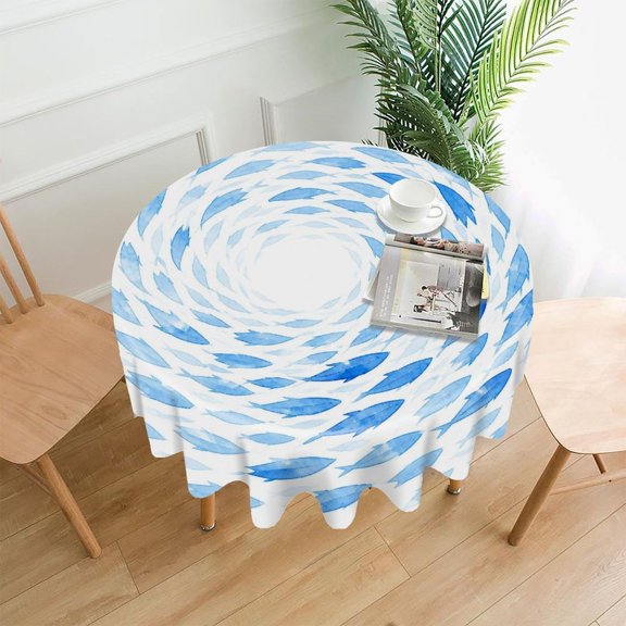 GooTPa 60 Inch Round Tablecloth,Swirling Blue Fish Shoal Premium Polyester Straight Edge Wrinkle Resistant Washable Table Cover for Home Dining Party Decor