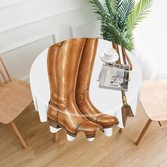 GooTPa 60 Inch Round Tablecloth,Tan Riding Boots And Crop Premium Polyester Straight Edge Wrinkle Resistant Washable Table Cover for Home Dining Party Decor