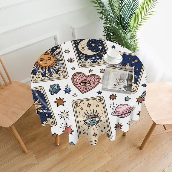 GooTPa 60 Inch Round Tablecloth, Tarot Card Spread Premium Polyester Straight Edge Wrinkle Resistant Washable Table Cover for Home Dining Party Decor