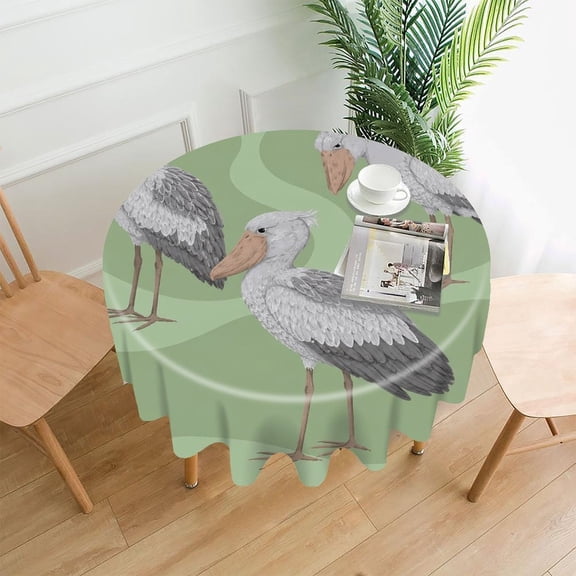 GooTPa 60 Inch Round Tablecloth,Three Shoebill Storks on Green Premium Polyester Straight Edge Wrinkle Resistant Washable Table Cover for Home Dining Party Decor