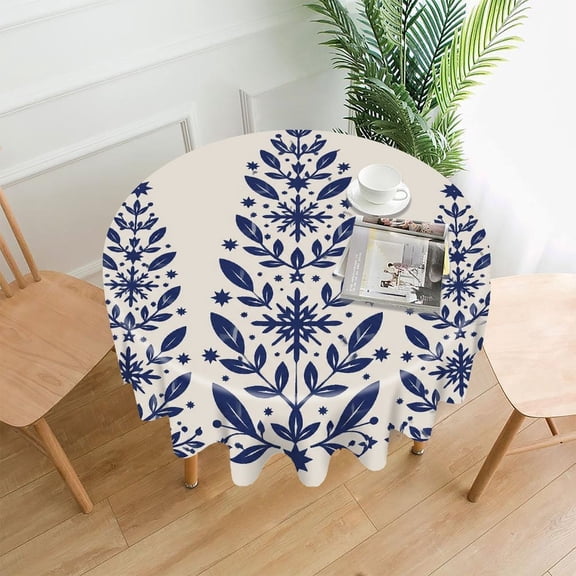 GooTPa 60 Inch Round Tablecloth, Three Stylized Christmas Trees Premium Polyester Straight Edge Wrinkle Resistant Washable Table Cover for Home Dining Party Decor