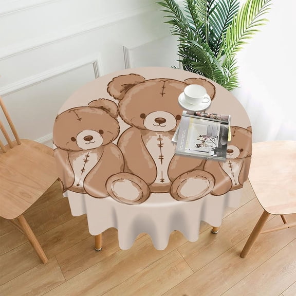 GooTPa 60 Inch Round Tablecloth, Three Teddy Bears Family Premium Polyester Straight Edge Wrinkle Resistant Washable Table Cover for Home Dining Party Decor
