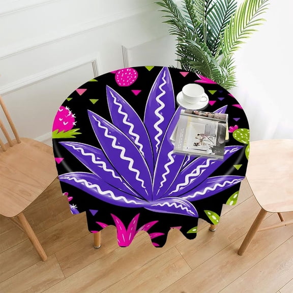GooTPa 60 Inch Round Tablecloth, Tropical Cactus Pattern Premium Polyester Straight Edge Wrinkle Resistant Washable Table Cover for Home Dining Party Decor