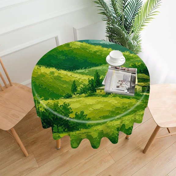 GooTPa 60 Inch Round Tablecloth, Tuscany Farmhouse Landscape Premium Polyester Straight Edge Wrinkle Resistant Washable Table Cover for Home Dining Party Decor