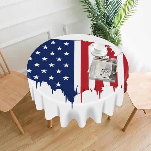 GooTPa 60 Inch Round Tablecloth,Usa Map Flag Drip Paint Premium Polyester Straight Edge Wrinkle Resistant Washable Table Cover for Home Dining Party Decor