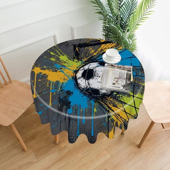 GooTPa 60 Inch Round Tablecloth, Vibrant Blue Yellow Shoe Art Premium Polyester Straight Edge Wrinkle Resistant Washable Table Cover for Home Dining Party Decor