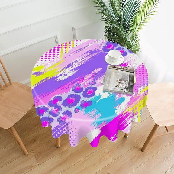 GooTPa 60 Inch Round Tablecloth, Vibrant Paint Splatter Leopard Pattern Premium Polyester Straight Edge Wrinkle Resistant Washable Table Cover for Home Dining Party Decor