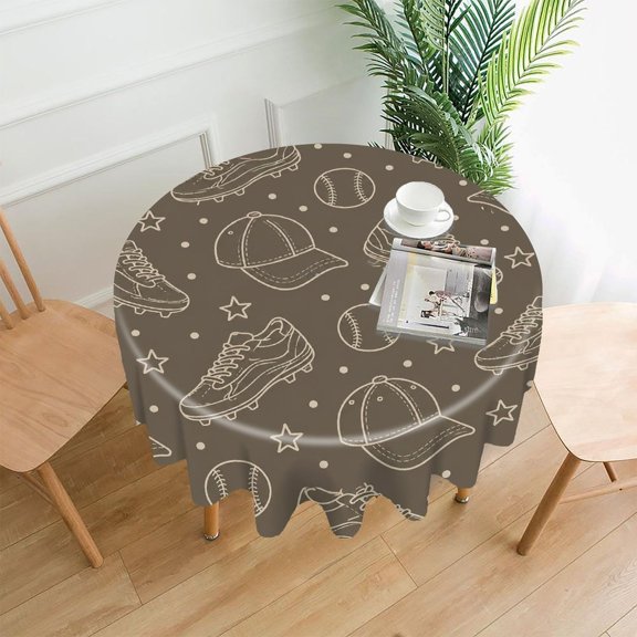 GooTPa 60 Inch Round Tablecloth, Vintage Baseball Gear Pattern Premium Polyester Straight Edge Wrinkle Resistant Washable Table Cover for Home Dining Party Decor