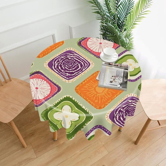 GooTPa 60 Inch Round Tablecloth, Vintage Floral Diamond Pattern Premium Polyester Straight Edge Wrinkle Resistant Washable Table Cover for Home Dining Party Decor