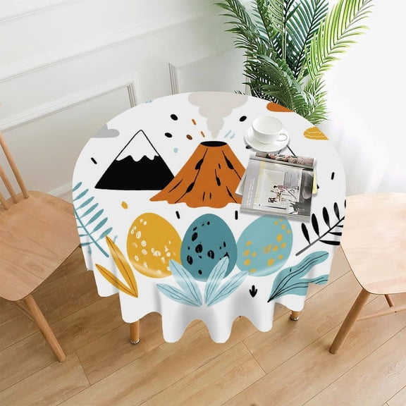 GooTPa 60 Inch Round Tablecloth, Volcano Dinosaur Eggs Premium Polyester Straight Edge Wrinkle Resistant Washable Table Cover for Home Dining Party Decor