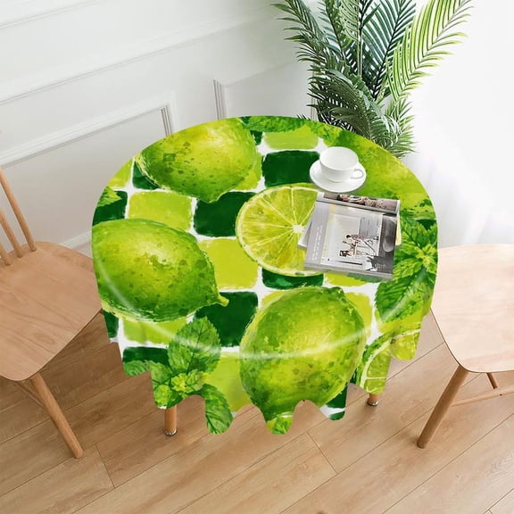 GooTPa 60 Inch Round Tablecloth,Watercolor Lime Mint Pattern Premium Polyester Straight Edge Wrinkle Resistant Washable Table Cover for Home Dining Party Decor