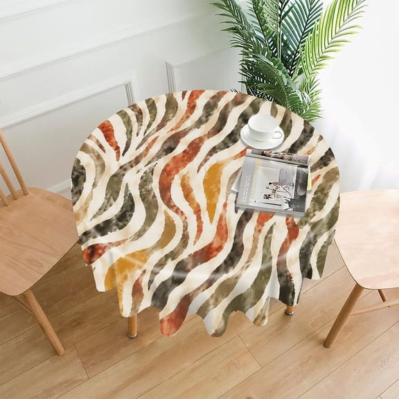 GooTPa 60 Inch Round Tablecloth, Watercolor Zebra Stripes Premium Polyester Straight Edge Wrinkle Resistant Washable Table Cover for Home Dining Party Decor
