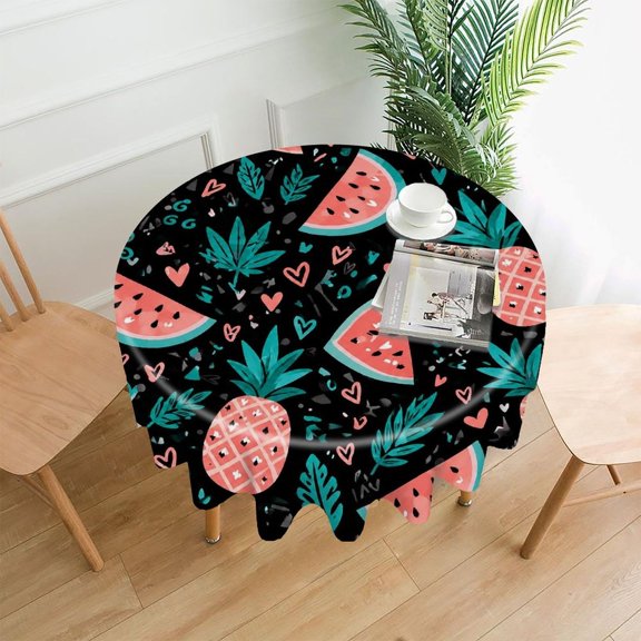 GooTPa 60 Inch Round Tablecloth,Watermelon And Pineapple Pattern Premium Polyester Straight Edge Wrinkle Resistant Washable Table Cover for Home Dining Party Decor