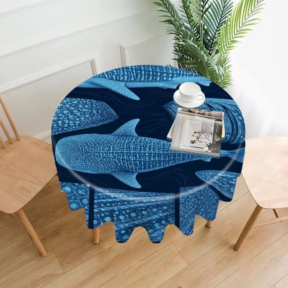 GooTPa 60 Inch Round Tablecloth,Whale Shark Anatomy Premium Polyester Straight Edge Wrinkle Resistant Washable Table Cover for Home Dining Party Decor