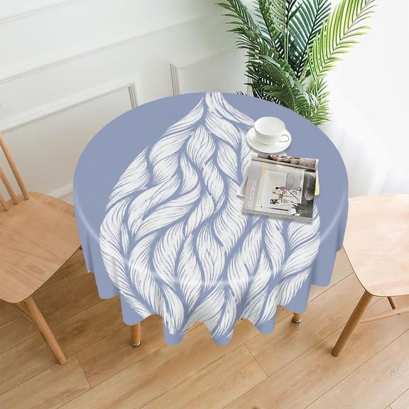 GooTPa 60 Inch Round Tablecloth, White Feather Droplet On Periwinkle Premium Polyester Straight Edge Wrinkle Resistant Washable Table Cover for Home Dining Party Decor