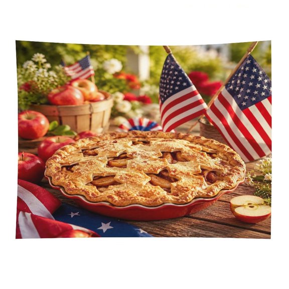 GooTPa American Apple Pie Patriotic Table Polyester Wall Tapestry Anti Wrinkle Art Hanging Decor for Bedroom Living Room Home Holiday Decoration Gift