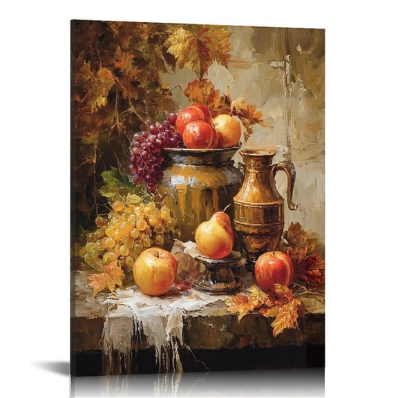 GooTPa Autumn Harvest Canvas Wall Art, Apple and Grape Fruit Canvas Prints Wall Art for Living Room Bathroom Bedroom Office, Art Print Painting for Home Decorations - 12x16in