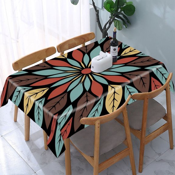GooTPa Autumn Leaves Mandala Pattern Rectangle Dining Tablecloth, Polyester Tablecloths Rectangle Dining Tablecloth, Ideal for Kitchen Picnic Party