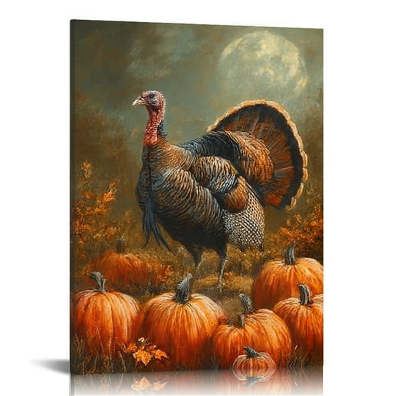 GooTPa Autumn Turkey and Pumpkin Canvas Wall Art, Canvas Prints Wall Art for Living Room Bathroom Bedroom Office, Art Print Painting for Home Decorations - 12x16in
