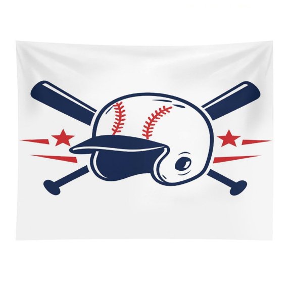 GooTPa Baseball Helmet Ball Bats Emblem Polyester Wall Tapestry Anti Wrinkle Art Hanging Decor for Bedroom Living Room Home Holiday Decoration Gift