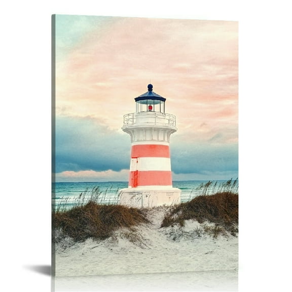 GooTPa Beach Lighthouse Canvas Wall Art, Canvas Prints Wall Art for Living Room Bathroom Bedroom Office, Art Print Painting for Home Decorations - 12x16in