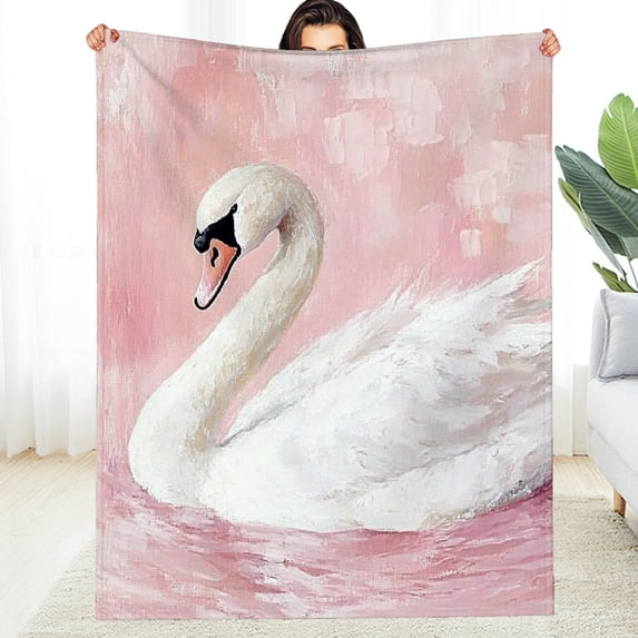 GooTPa Beautiful White Swan Pattern Flannel Blanket, Durable Soft and Warm Flannel Blanket for Bed Sofa Travel and Camping Multi-purpose Gift for Family and Friends - 50*60in