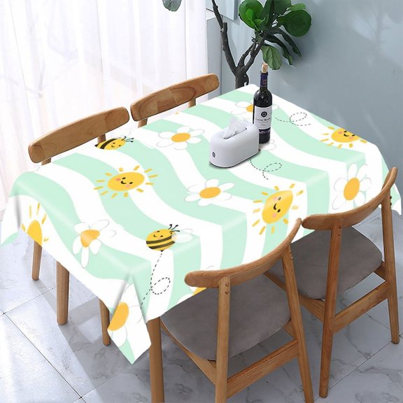 GooTPa Bee Daisy Spring Pattern Rectangle Dining Tablecloth, Polyester Tablecloths Rectangle Dining Tablecloth, Ideal for Kitchen Picnic Party