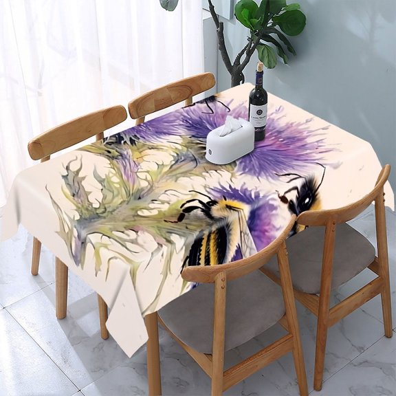 GooTPa Bees Thistle Blossom Group Rectangle Dining Tablecloth, Polyester Tablecloths Rectangle Dining Tablecloth, Ideal for Kitchen Picnic Party
