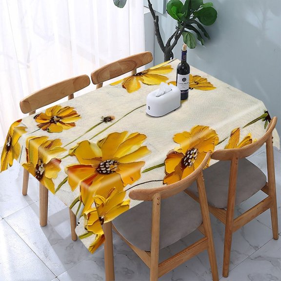 GooTPa Bees Yellow Flowers Texture Rectangle Dining Tablecloth, Polyester Tablecloths Rectangle Dining Tablecloth, Ideal for Kitchen Picnic Party