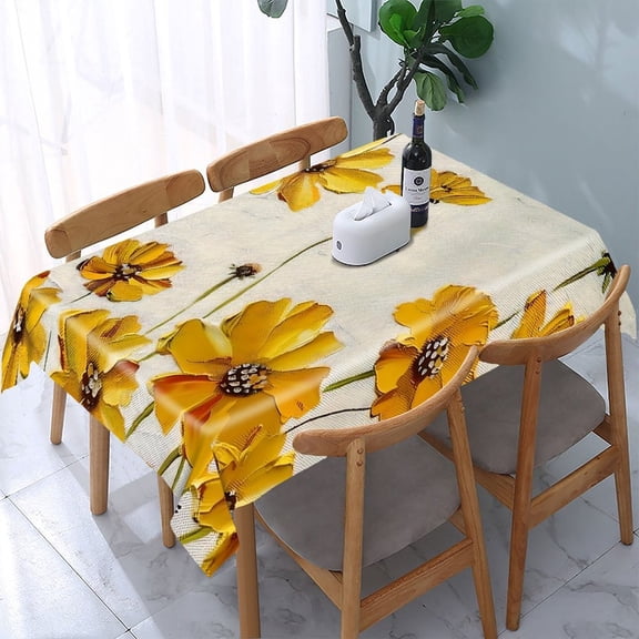 GooTPa Bees Yellow Flowers Texture Rectangle Dining Tablecloth, Polyester Tablecloths Rectangle Dining Tablecloth, Ideal for Kitchen Picnic Party