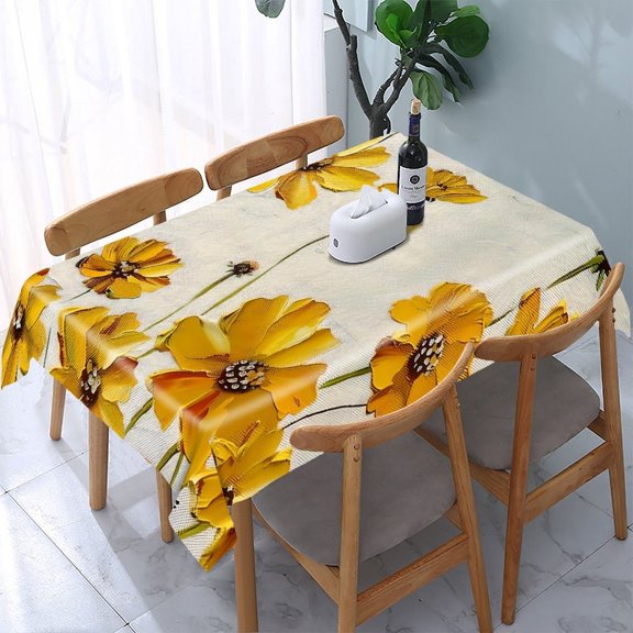 GooTPa Bees Yellow Flowers Texture Rectangle Dining Tablecloth, Polyester Tablecloths Rectangle Dining Tablecloth, Ideal for Kitchen Picnic Party