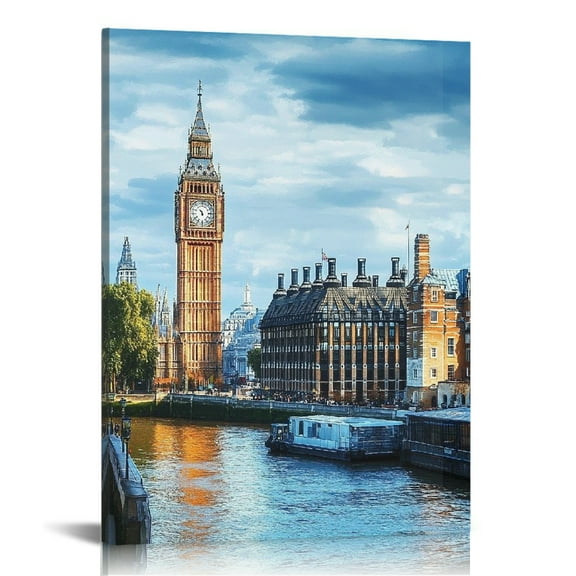 GooTPa Big Ben and Westminster Bridge,River Thames Canvas Wall Art, Canvas Prints Wall Art for Living Room Bathroom Bedroom Office, Art Print Painting for Home Decorations - 12x16in