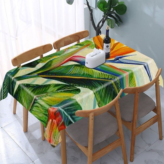 GooTPa Bird of Paradise Oil Painting Rectangle Dining Tablecloth, Polyester Tablecloths Rectangle Dining Tablecloth, Ideal for Kitchen Picnic Party