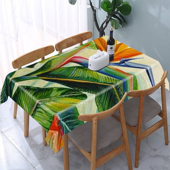 GooTPa Bird of Paradise Oil Painting Rectangle Dining Tablecloth, Polyester Tablecloths Rectangle Dining Tablecloth, Ideal for Kitchen Picnic Party