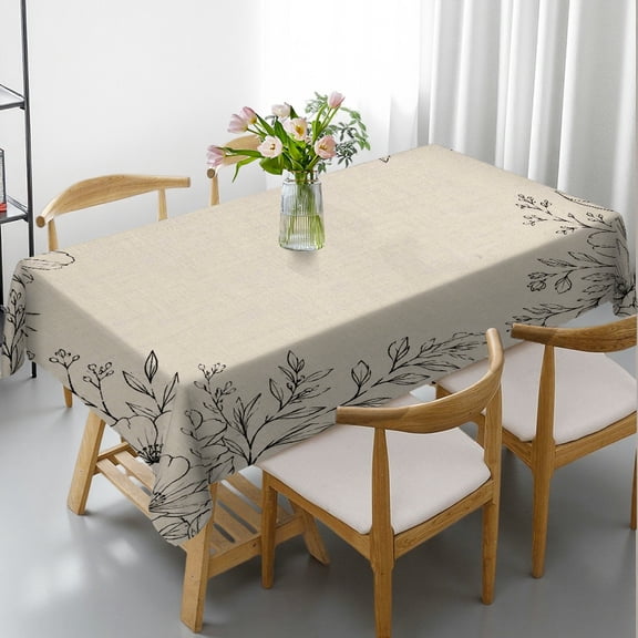 GooTPa Black Line Floral Art Botanical Rectangular Tablecloth, Elegant Border Print Table Cover for Dining, Kitchen, Patio, Picnic, Party, Brunch, Wedding, Holiday, Daily Home Decor, 55x70in